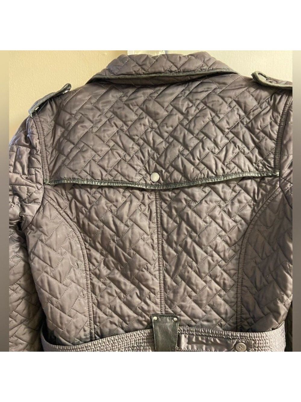 Cole Haan dark grey Quilted Trench Coat Medium - Picture 10 of 12